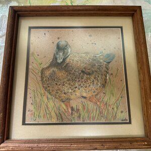 Vintage Oklahoma Duck Painting by Eula Adams Wood Frame 13" x 13" x 2"